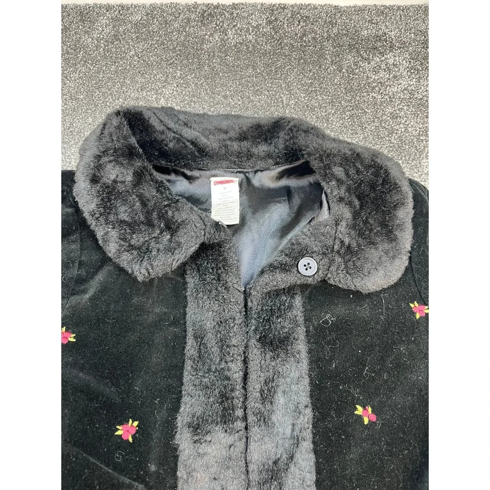 Vintage Gymboree Holiday Magic Velvet Faux Fur Embroidered Coat Girls Size 9
